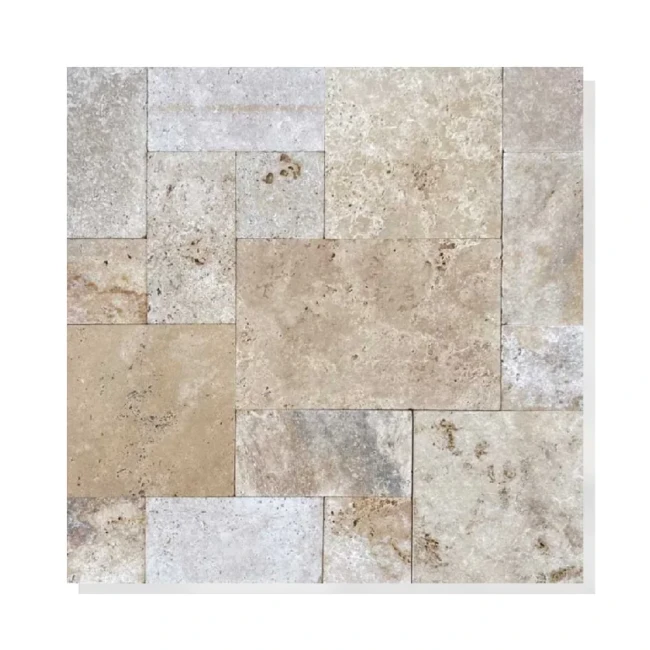 Przejdź do produktu Trawertyn Blend Mix Bębnowany French Pattern 12mm 1kpl= 0,742m2