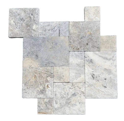 Przejdź do produktu Trawertyn Silver Premium Bębnowany French Pattern 12mm 1kpl= 0,742m2