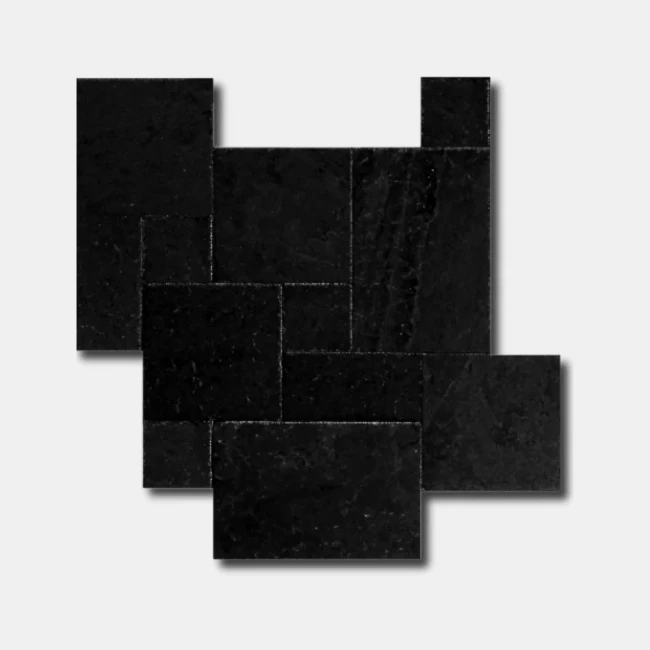 Przejdź do produktu Kamień Kadappa Black Limestone Bębnowany French Pattern 1kpl= 0,742m2