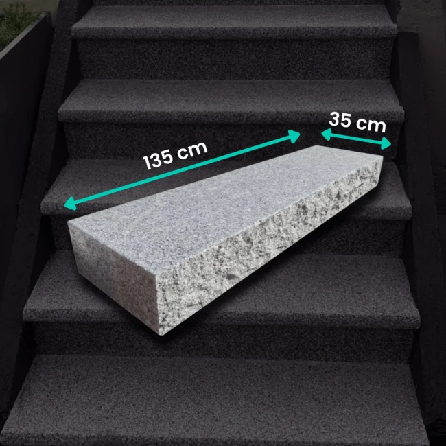 Przejdź do produktu Blok Schodowy Granitowy G602 Płomieniowany z Łupanym Frontem 135x35x15 cm
