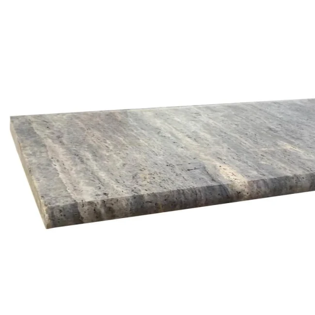 Przejdź do produktu Stopnica kamienna Trawertyn Ash Argent Mix Szlifowany Bullnose 135x33x3 cm