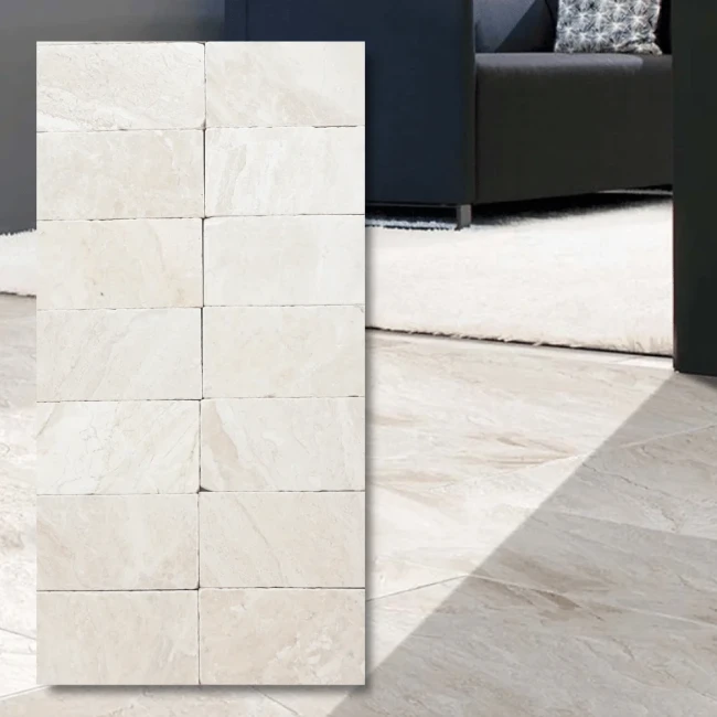 Przejdź do produktu Płytka marmurowa Queen Beige | Coffee White Brick bębnowana 7,5x15x1 cm